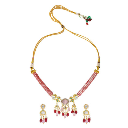 Shining Jewel Gold Plated Bridal Wedding Multicolored Kundan, CZ Pearl Beaded Choker Necklace with Drop Dangler Maching Earrings Jewellery Jewelry Set For Women (SJN_300.D2)