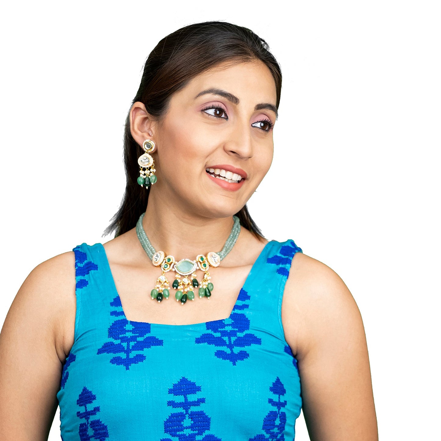 Shining Jewel Gold Plated Bridal Wedding Multicolored Kundan, CZ Pearl Beaded Choker Necklace with Drop Dangler Maching Earrings Jewellery Jewelry Set For Women (SJN_300.D3)