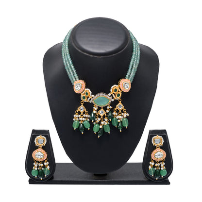 Shining Jewel Gold Plated Bridal Wedding Multicolored Kundan, CZ Pearl Beaded Choker Necklace with Drop Dangler Maching Earrings Jewellery Jewelry Set For Women (SJN_300.D3)