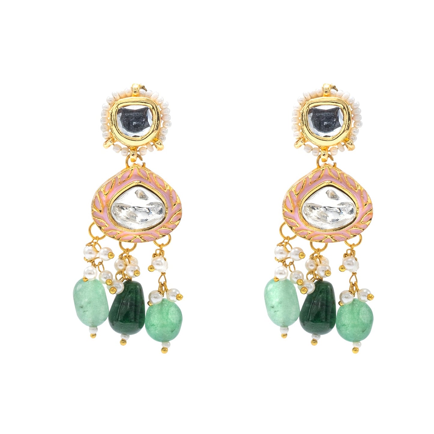Shining Jewel Gold Plated Bridal Wedding Multicolored Kundan, CZ Pearl Beaded Choker Necklace with Drop Dangler Maching Earrings Jewellery Jewelry Set For Women (SJN_300.D3)
