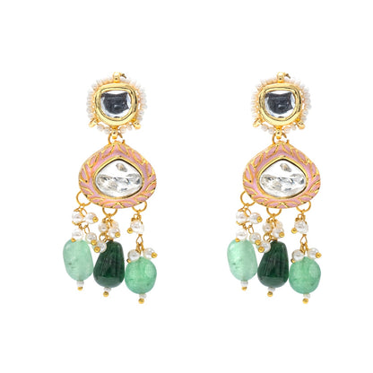 Shining Jewel Gold Plated Bridal Wedding Multicolored Kundan, CZ Pearl Beaded Choker Necklace with Drop Dangler Maching Earrings Jewellery Jewelry Set For Women (SJN_300.D3)