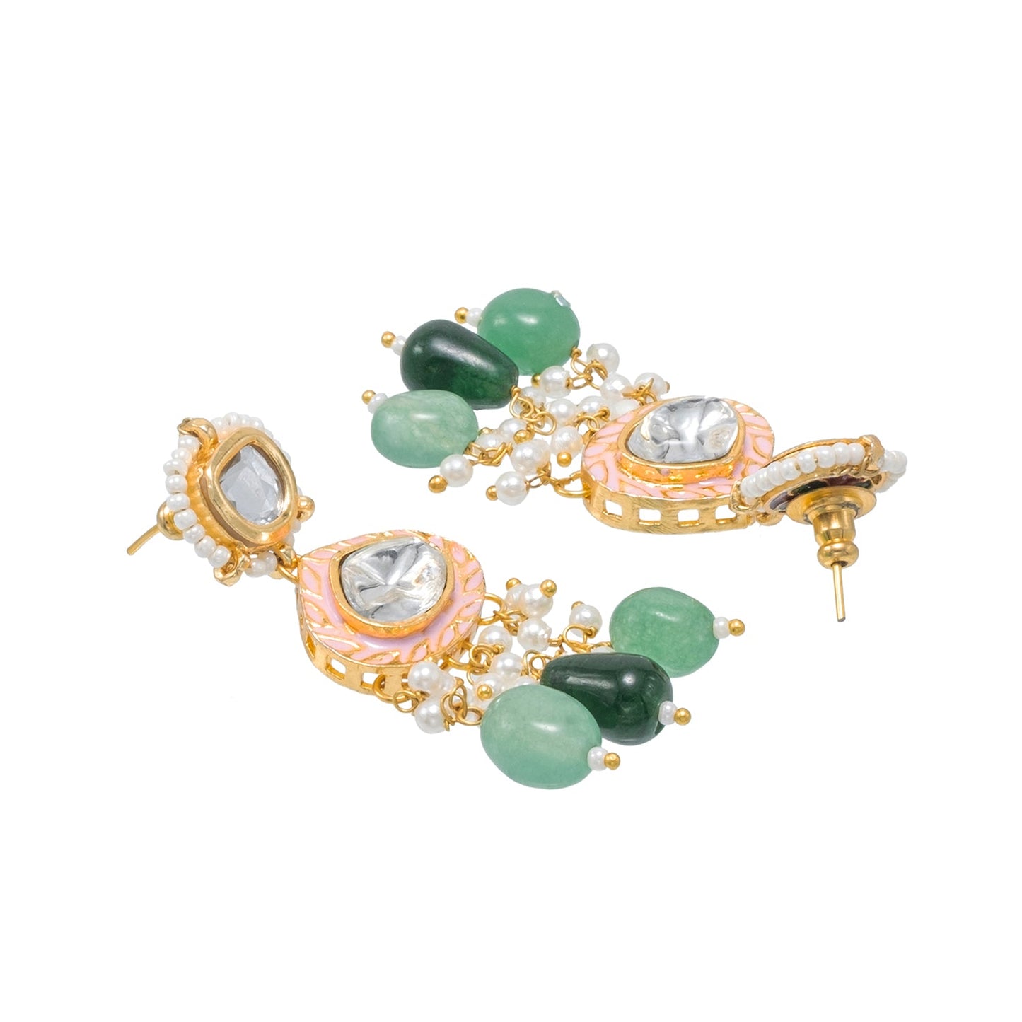 Shining Jewel Gold Plated Bridal Wedding Multicolored Kundan, CZ Pearl Beaded Choker Necklace with Drop Dangler Maching Earrings Jewellery Jewelry Set For Women (SJN_300.D3)