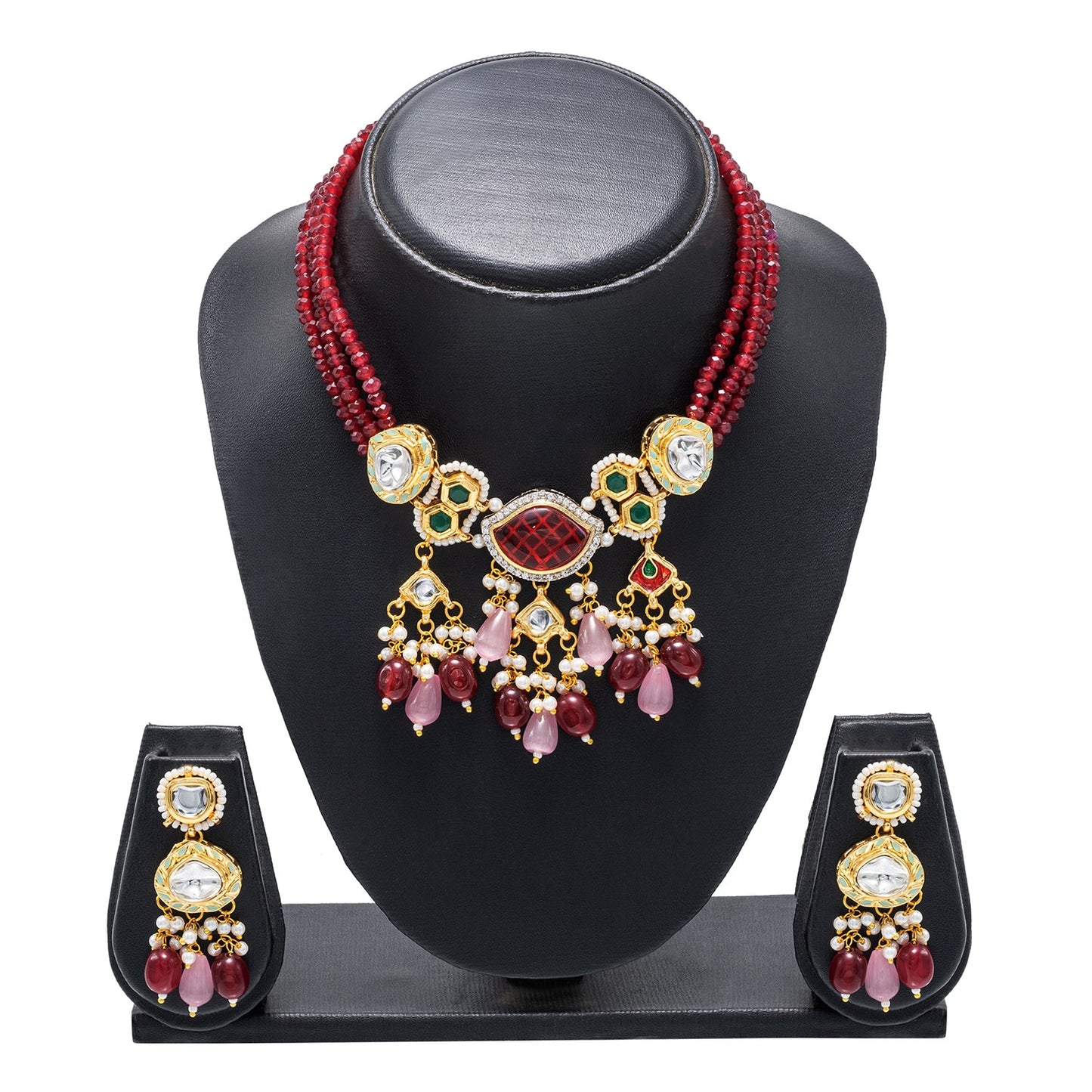 Shining Jewel Gold Plated Bridal Wedding Multicolored Kundan, CZ Pearl Beaded Choker Necklace with Drop Dangler Maching Earrings Jewellery Jewelry Set For Women (SJN_300.D4)