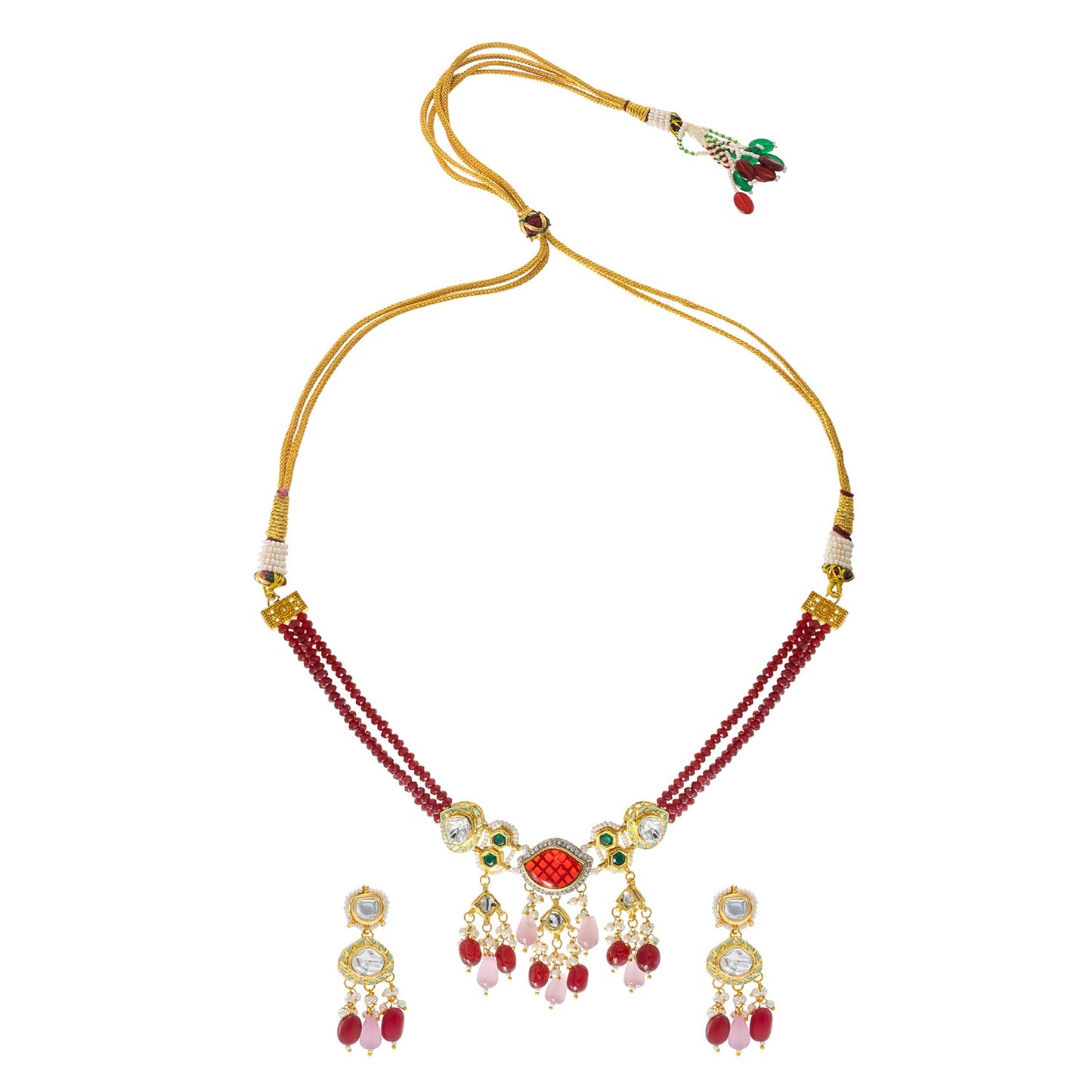 Shining Jewel Gold Plated Bridal Wedding Multicolored Kundan, CZ Pearl Beaded Choker Necklace with Drop Dangler Maching Earrings Jewellery Jewelry Set For Women (SJN_300.D4)