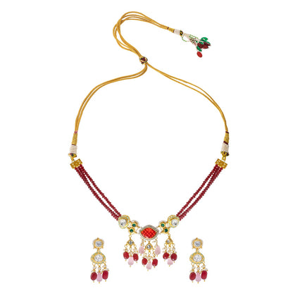 Shining Jewel Gold Plated Bridal Wedding Multicolored Kundan, CZ Pearl Beaded Choker Necklace with Drop Dangler Maching Earrings Jewellery Jewelry Set For Women (SJN_300.D4)