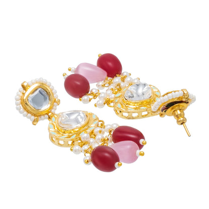 Shining Jewel Gold Plated Bridal Wedding Multicolored Kundan, CZ Pearl Beaded Choker Necklace with Drop Dangler Maching Earrings Jewellery Jewelry Set For Women (SJN_300.D4)