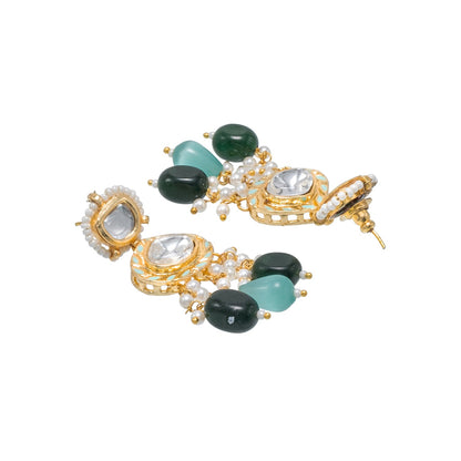 Shining Jewel Gold Plated Bridal Wedding Multicolored Kundan, CZ Pearl Beaded Choker Necklace with Drop Dangler Maching Earrings Jewellery Jewelry Set For Women (SJN_300.D5)