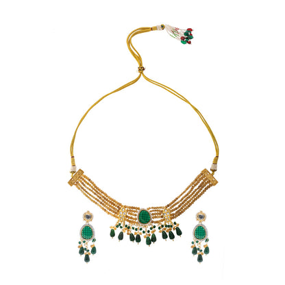 Shining Jewel Gold Plated Bridal Wedding Multicolored Kundan, CZ Pearl Beaded Choker Necklace with Drop Dangler Maching Earrings Jewellery Jewelry Set For Women (SJN_301.D2)
