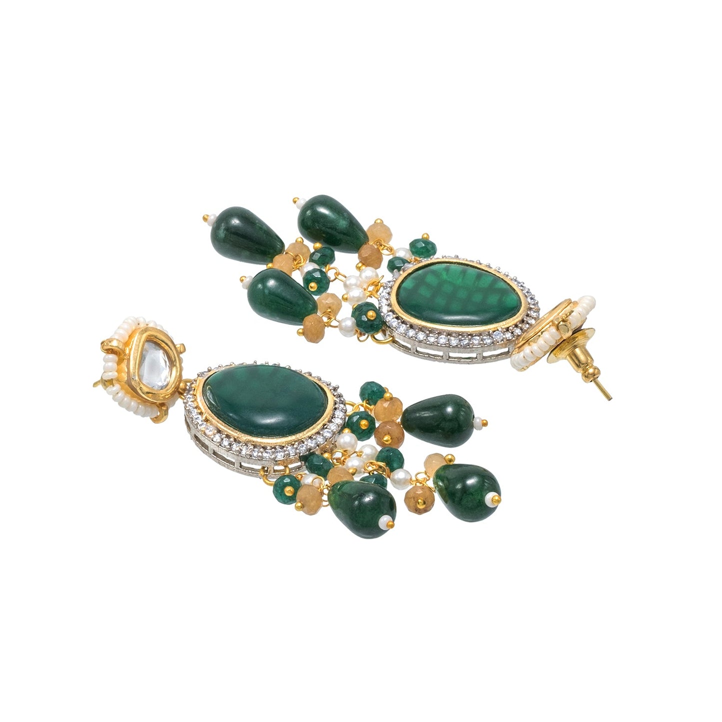 Shining Jewel Gold Plated Bridal Wedding Multicolored Kundan, CZ Pearl Beaded Choker Necklace with Drop Dangler Maching Earrings Jewellery Jewelry Set For Women (SJN_301.D2)