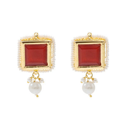 Shining Jewel Gold Plated Bridal Wedding Navaratna Design Pearl Studded Necklace with Drop Dangler Maching Earrings Jewellery Jewelry Set For Women ( SJN_302_MT)