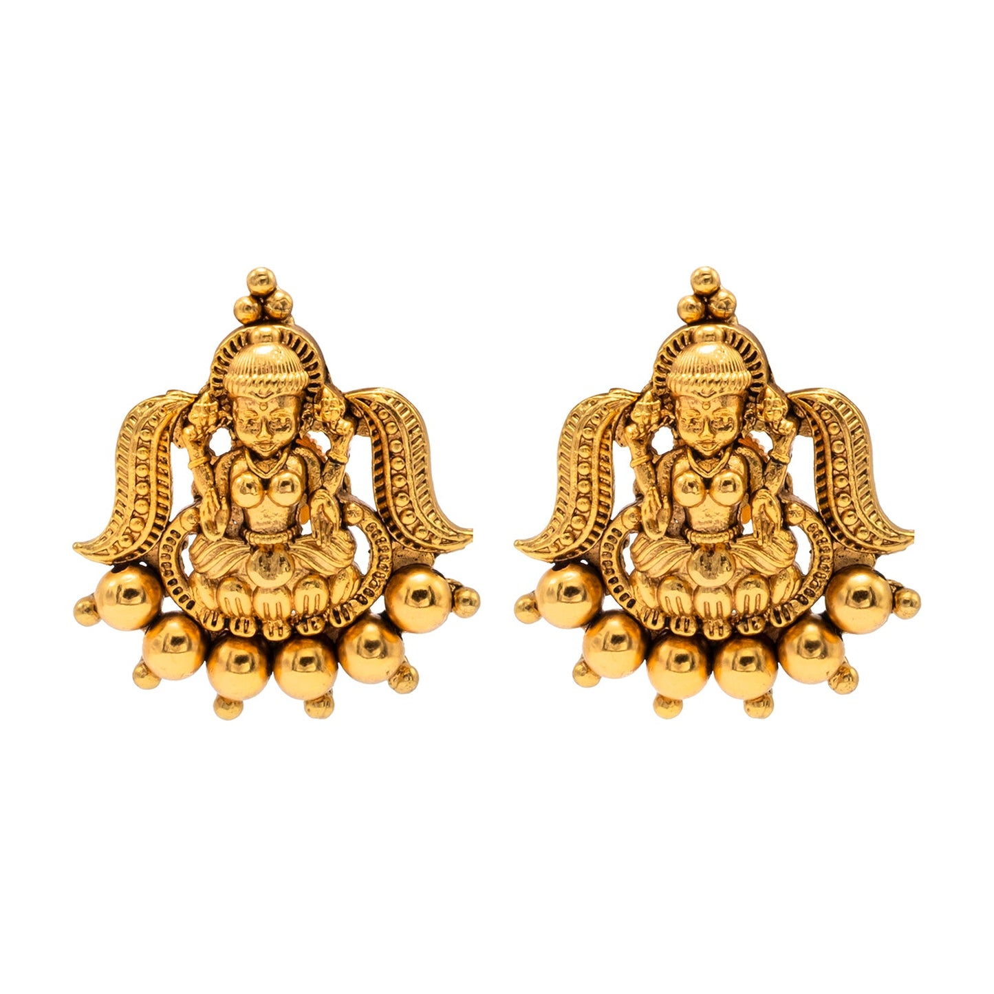 Shining Jewel - by Shivansh Antique Matte Gold Plated Temple Jewellery Inspired Wedding Bridal Lakshmi Ball Pendant Chain Necklace Jewellery Set for Women (SJN_304)