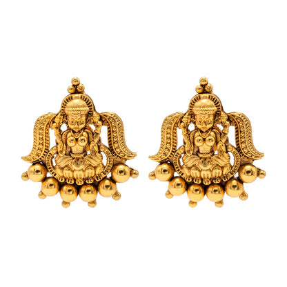 Shining Jewel - by Shivansh Antique Matte Gold Plated Temple Jewellery Inspired Wedding Bridal Lakshmi Ball Pendant Chain Necklace Jewellery Set for Women (SJN_304)
