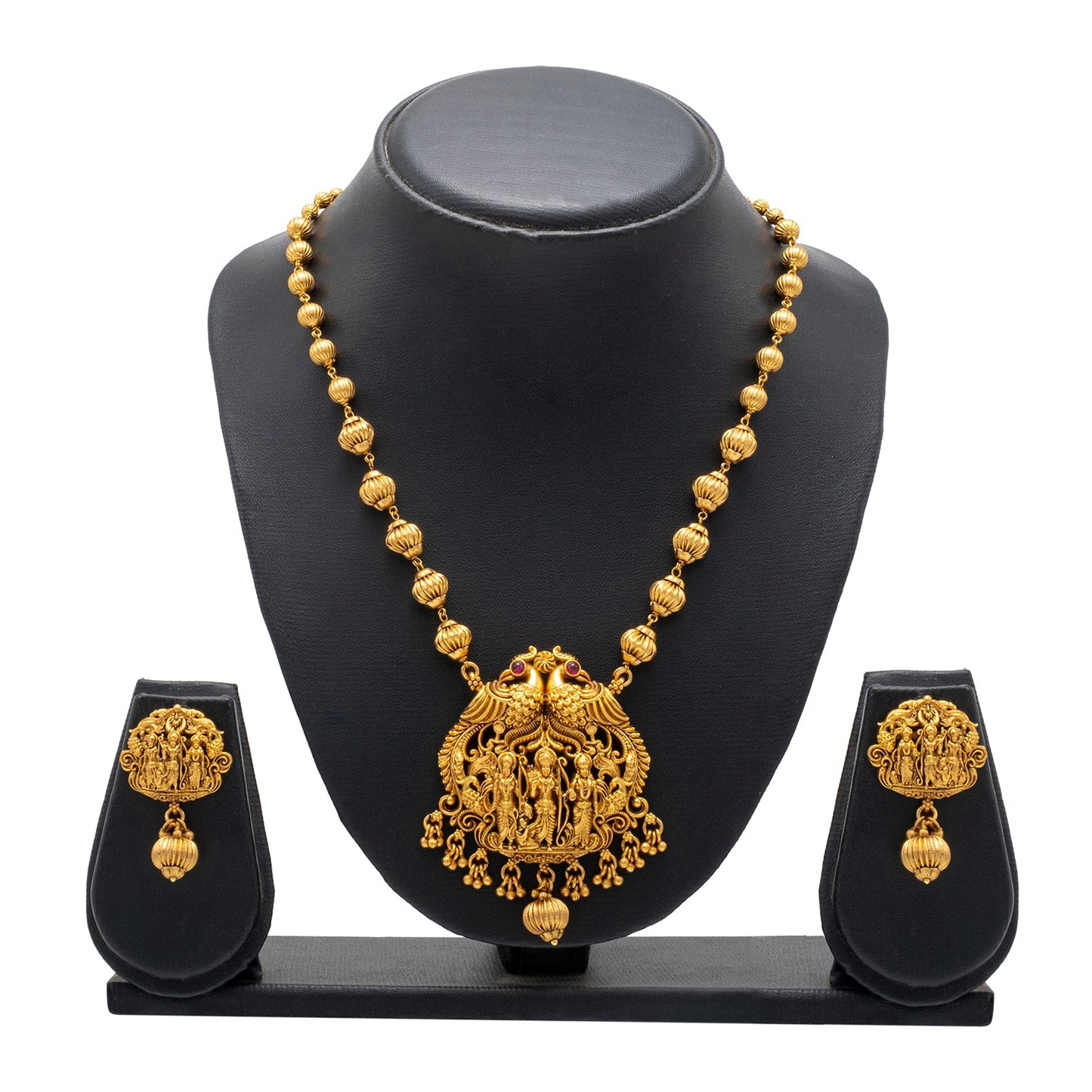 Shining Jewel - by Shivansh Antique Matte Gold-Plated Temple Jewellery Inspired Wedding Bridal Ram Laxman Sita and Hanuman (Ram Parivar) Pendant Chain Necklace Jewellery Set for Women (SJN_305)
