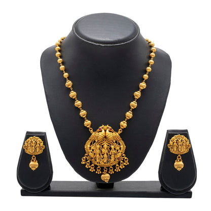 Shining Jewel - by Shivansh Antique Matte Gold-Plated Temple Jewellery Inspired Wedding Bridal Ram Laxman Sita and Hanuman (Ram Parivar) Pendant Chain Necklace Jewellery Set for Women (SJN_305)