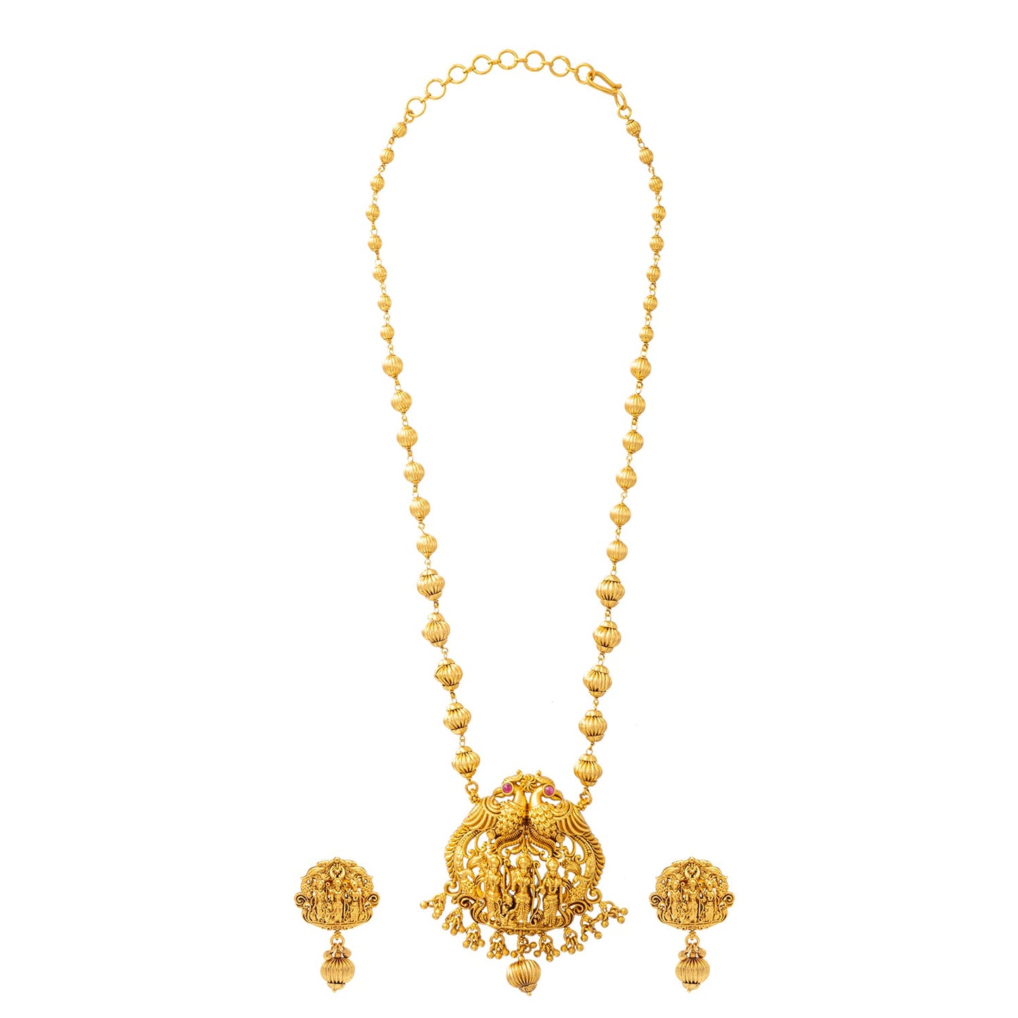 Shining Jewel - by Shivansh Antique Matte Gold-Plated Temple Jewellery Inspired Wedding Bridal Ram Laxman Sita and Hanuman (Ram Parivar) Pendant Chain Necklace Jewellery Set for Women (SJN_305)