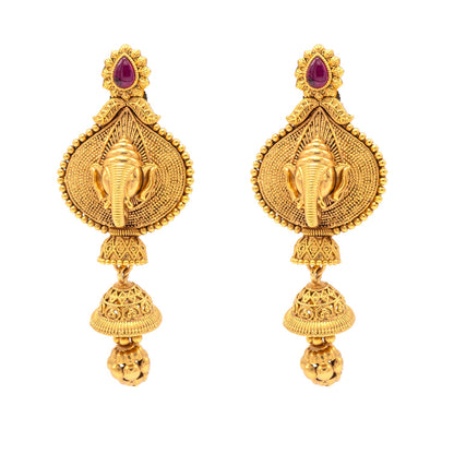 Shining Jewel - by Shivansh Antique Matte Gold Plated Temple Jewellery Inspired Wedding Bridal Ganapati Pendant Choker Necklace Jewellery Set for Women (SJN_306_G1)