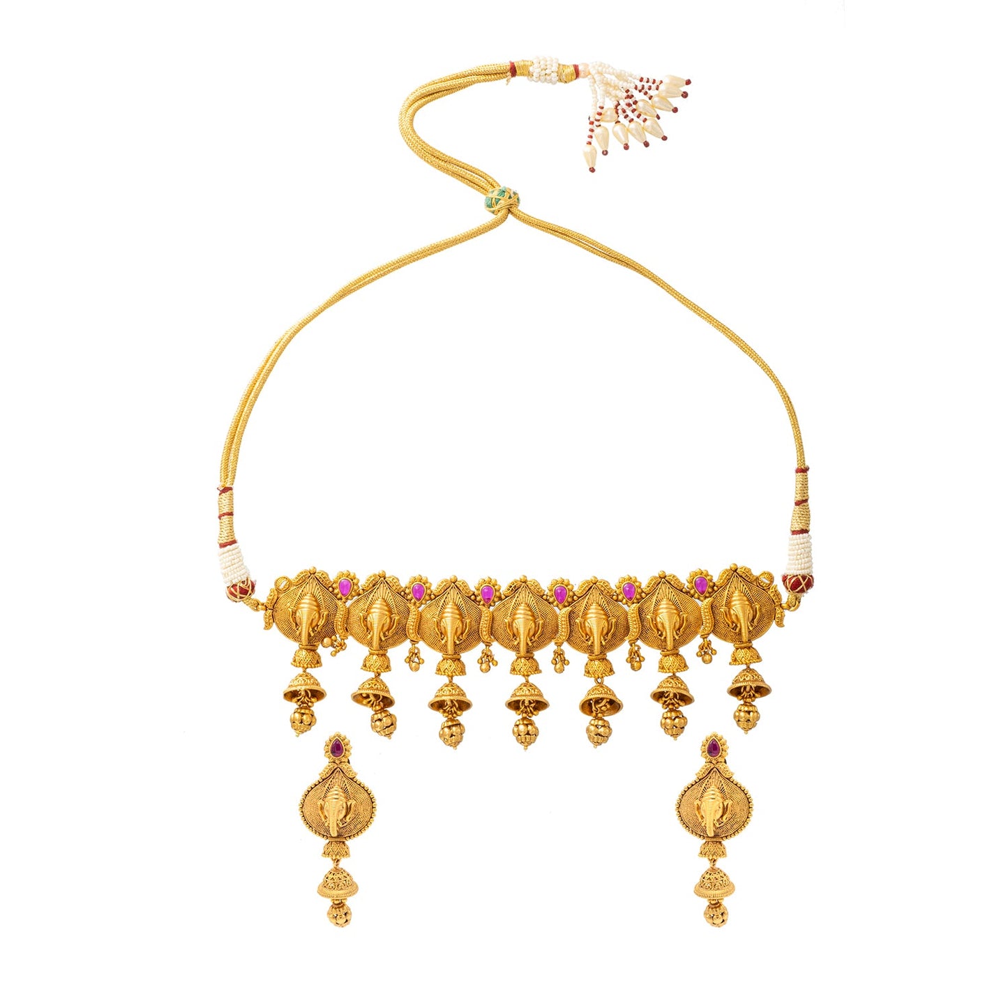 Shining Jewel - by Shivansh Antique Matte Gold Plated Temple Jewellery Inspired Wedding Bridal Ganapati Pendant Choker Necklace Jewellery Set for Women (SJN_306_G1)