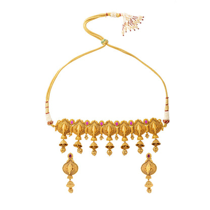 Shining Jewel - by Shivansh Antique Matte Gold Plated Temple Jewellery Inspired Wedding Bridal Ganapati Pendant Choker Necklace Jewellery Set for Women (SJN_306_G1)