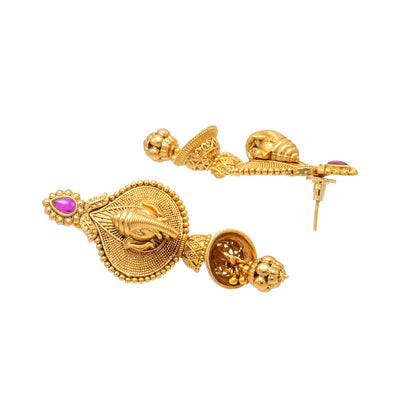 Shining Jewel - by Shivansh Antique Matte Gold Plated Temple Jewellery Inspired Wedding Bridal Ganapati Pendant Choker Necklace Jewellery Set for Women (SJN_306_G1)
