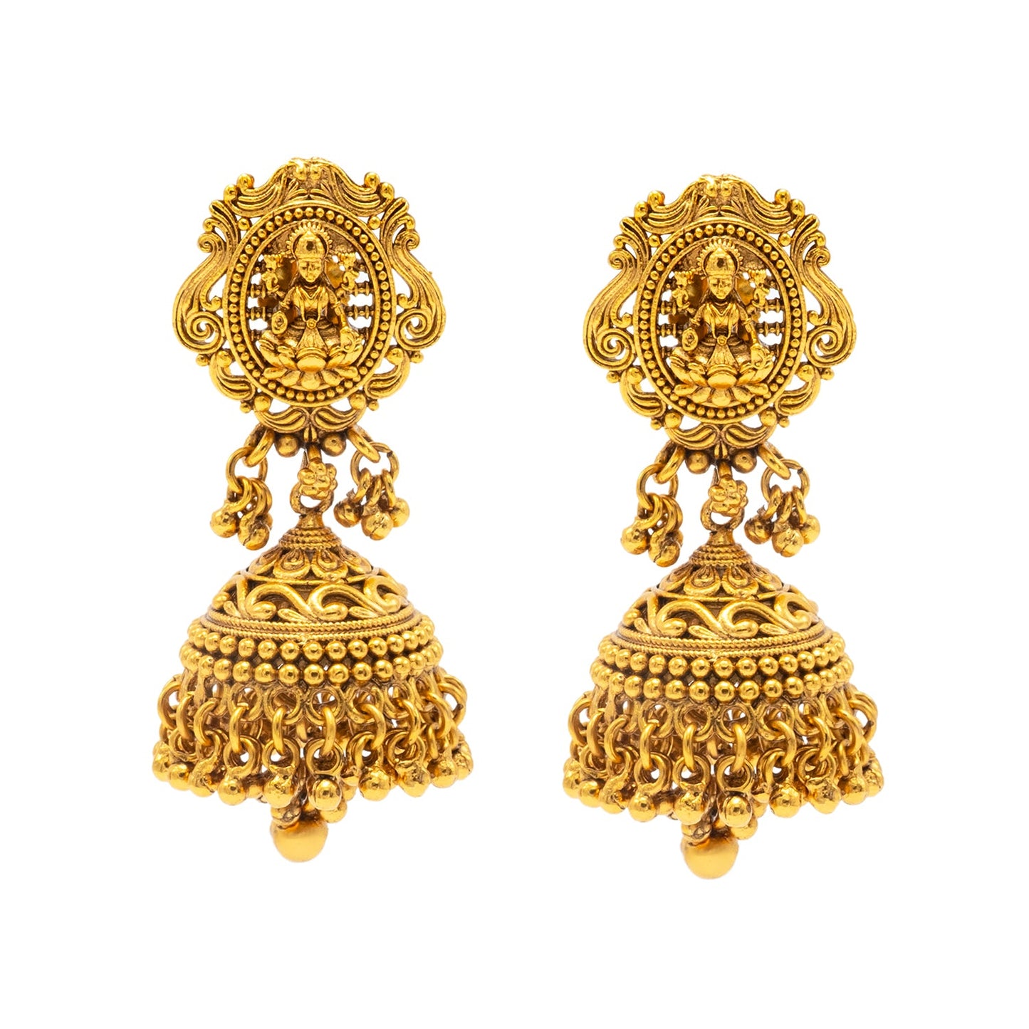 Shining Jewel - by Shivansh Antique Matte Gold Plated Temple Jewellery Inspired Wedding Bridal Lakshmi Pendant Choker Necklace Jewellery Set for Women (SJN_306_L1)