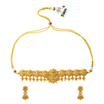 Shining Jewel - by Shivansh Antique Matte Gold Plated Temple Jewellery Inspired Wedding Bridal Lakshmi Pendant Choker Necklace Jewellery Set for Women (SJN_306_L1)