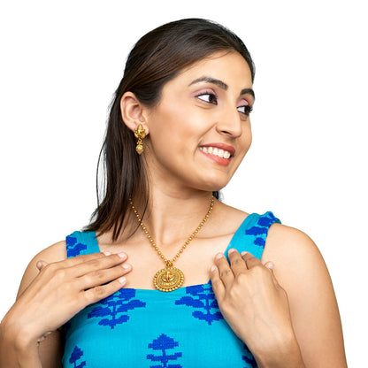 Shining Jewel - by Shivansh Antique Matte Gold Plated Temple Jewellery Inspired Wedding Bridal Ganapati Pendant Necklace Jewellery Set for Women (SJN_307_G2)