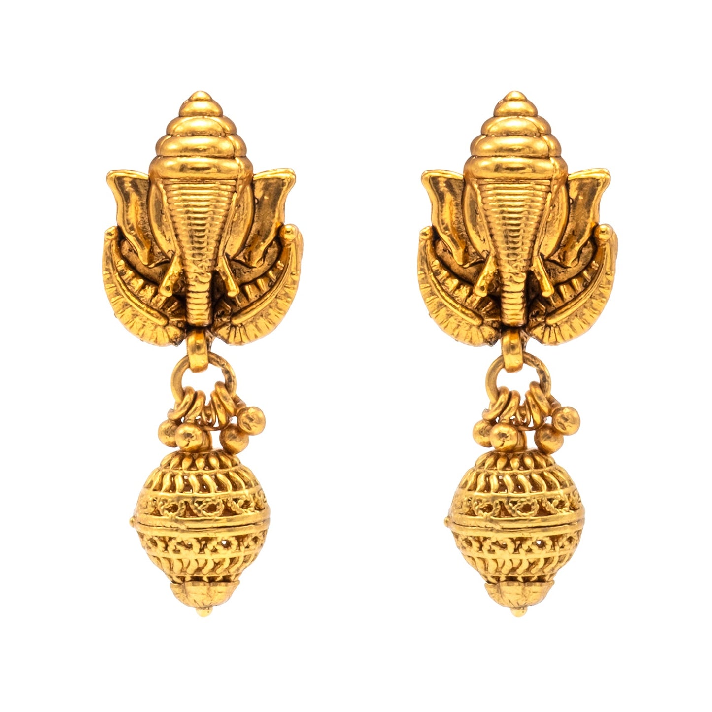 Shining Jewel - by Shivansh Antique Matte Gold Plated Temple Jewellery Inspired Wedding Bridal Ganapati Pendant Necklace Jewellery Set for Women (SJN_307_G2)
