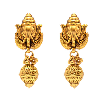 Shining Jewel - by Shivansh Antique Matte Gold Plated Temple Jewellery Inspired Wedding Bridal Ganapati Pendant Necklace Jewellery Set for Women (SJN_307_G2)