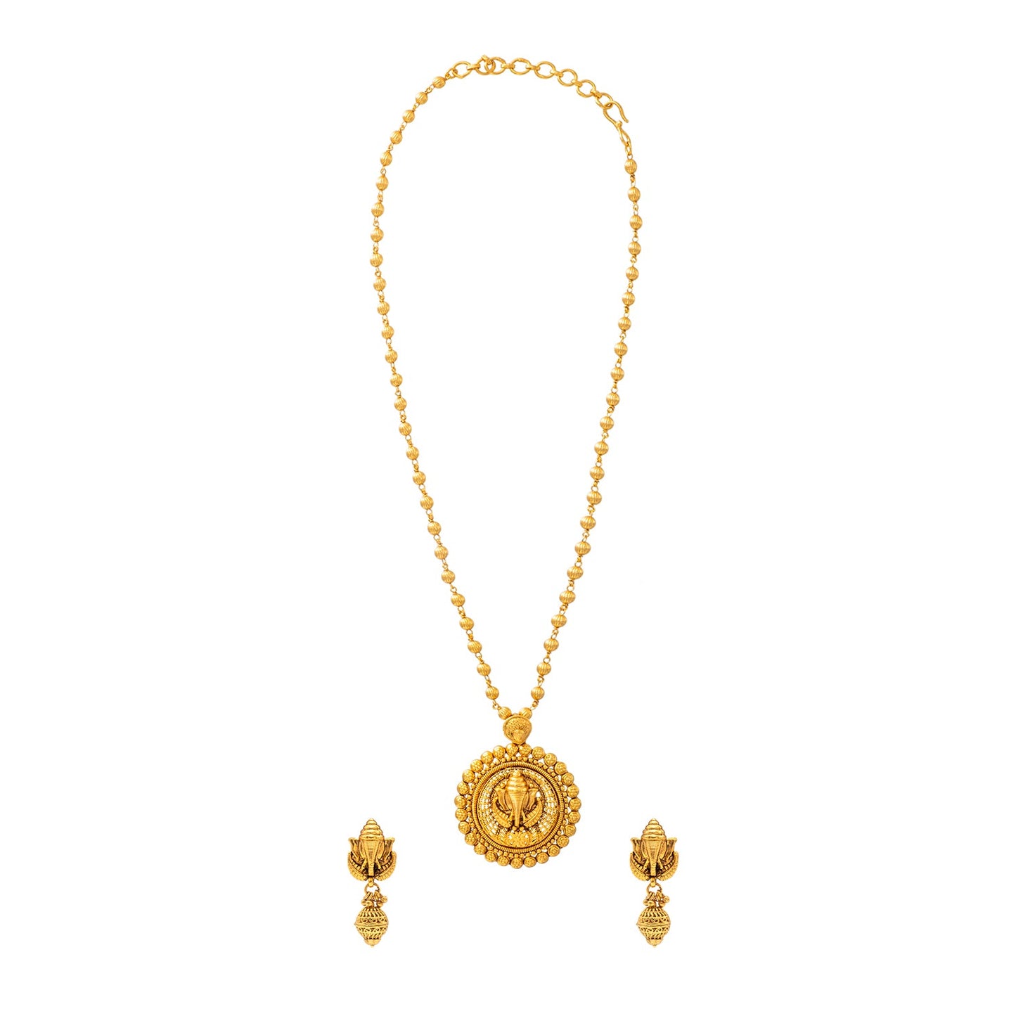 Shining Jewel - by Shivansh Antique Matte Gold Plated Temple Jewellery Inspired Wedding Bridal Ganapati Pendant Necklace Jewellery Set for Women (SJN_307_G2)