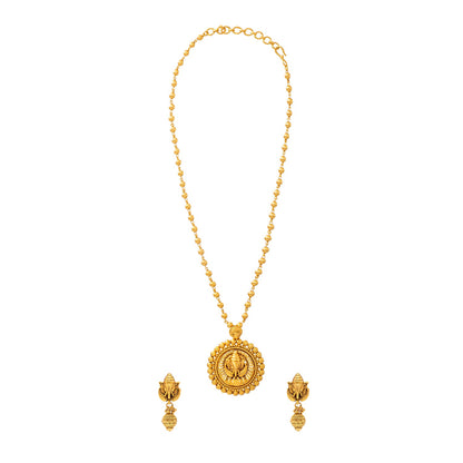 Shining Jewel - by Shivansh Antique Matte Gold Plated Temple Jewellery Inspired Wedding Bridal Ganapati Pendant Necklace Jewellery Set for Women (SJN_307_G2)