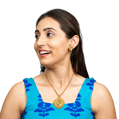 Shining Jewel - by Shivansh Antique Matte Gold Plated Temple Jewellery Inspired Wedding Bridal Shree Krishna Pendant Necklace Jewellery Set for Women (SJN_307_K2)