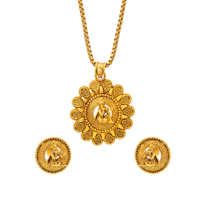 Shining Jewel - by Shivansh Antique Matte Gold Plated Temple Jewellery Inspired Wedding Bridal Shree Krishna Pendant Necklace Jewellery Set for Women (SJN_307_K2)