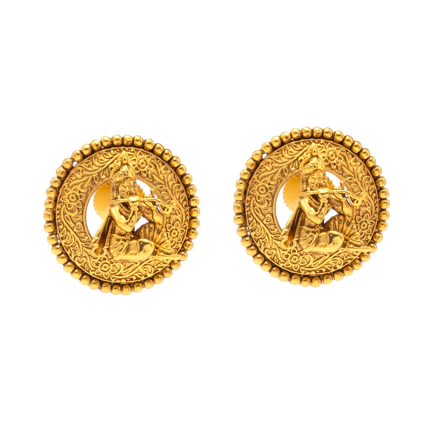 Shining Jewel - by Shivansh Antique Matte Gold Plated Temple Jewellery Inspired Wedding Bridal Shree Krishna Pendant Necklace Jewellery Set for Women (SJN_307_K2)