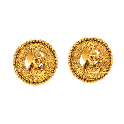 Shining Jewel - by Shivansh Antique Matte Gold Plated Temple Jewellery Inspired Wedding Bridal Shree Krishna Pendant Necklace Jewellery Set for Women (SJN_307_K2)
