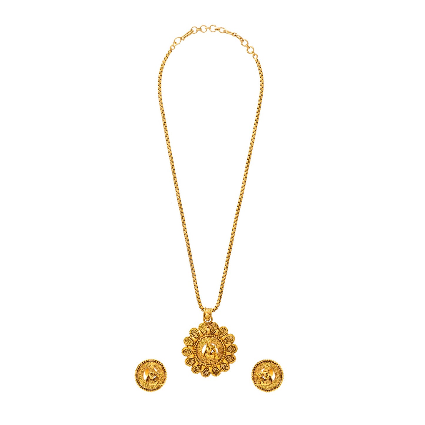 Shining Jewel - by Shivansh Antique Matte Gold Plated Temple Jewellery Inspired Wedding Bridal Shree Krishna Pendant Necklace Jewellery Set for Women (SJN_307_K2)