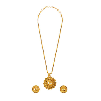 Shining Jewel - by Shivansh Antique Matte Gold Plated Temple Jewellery Inspired Wedding Bridal Shree Krishna Pendant Necklace Jewellery Set for Women (SJN_307_K2)