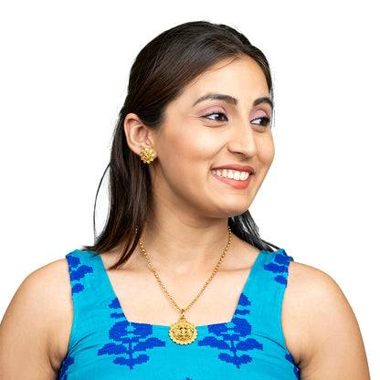 Shining Jewel - by Shivansh Antique Matte Gold Plated Temple Jewellery Inspired Wedding Bridal Laxmi Pendant Necklace Jewellery Set for Women (SJN_307_L1)