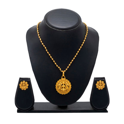 Shining Jewel - by Shivansh Antique Matte Gold Plated Temple Jewellery Inspired Wedding Bridal Laxmi Pendant Necklace Jewellery Set for Women (SJN_307_L1)