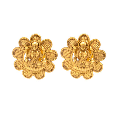 Shining Jewel - by Shivansh Antique Matte Gold Plated Temple Jewellery Inspired Wedding Bridal Laxmi Pendant Necklace Jewellery Set for Women (SJN_307_L1)