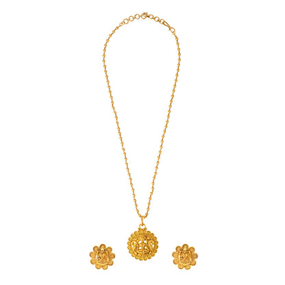 Shining Jewel - by Shivansh Antique Matte Gold Plated Temple Jewellery Inspired Wedding Bridal Laxmi Pendant Necklace Jewellery Set for Women (SJN_307_L1)