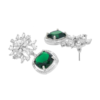 Shining Jewel by shivansh Western Rhodium Silver Plated CZ Stone , Crystals, & AD Crafted Elegant Flower Design with Maching Earring Pendant Set for Women (SJN_309_S_G)
