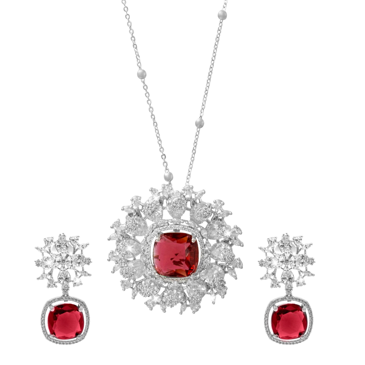 Shining Jewel by shivansh Western Rhodium Silver Plated CZ Stone , Crystals, & AD Crafted Elegant Flower Design with Maching Earring Pendant Set for Women (SJN_309_S_R)