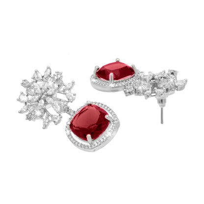 Shining Jewel by shivansh Western Rhodium Silver Plated CZ Stone , Crystals, & AD Crafted Elegant Flower Design with Maching Earring Pendant Set for Women (SJN_309_S_R)
