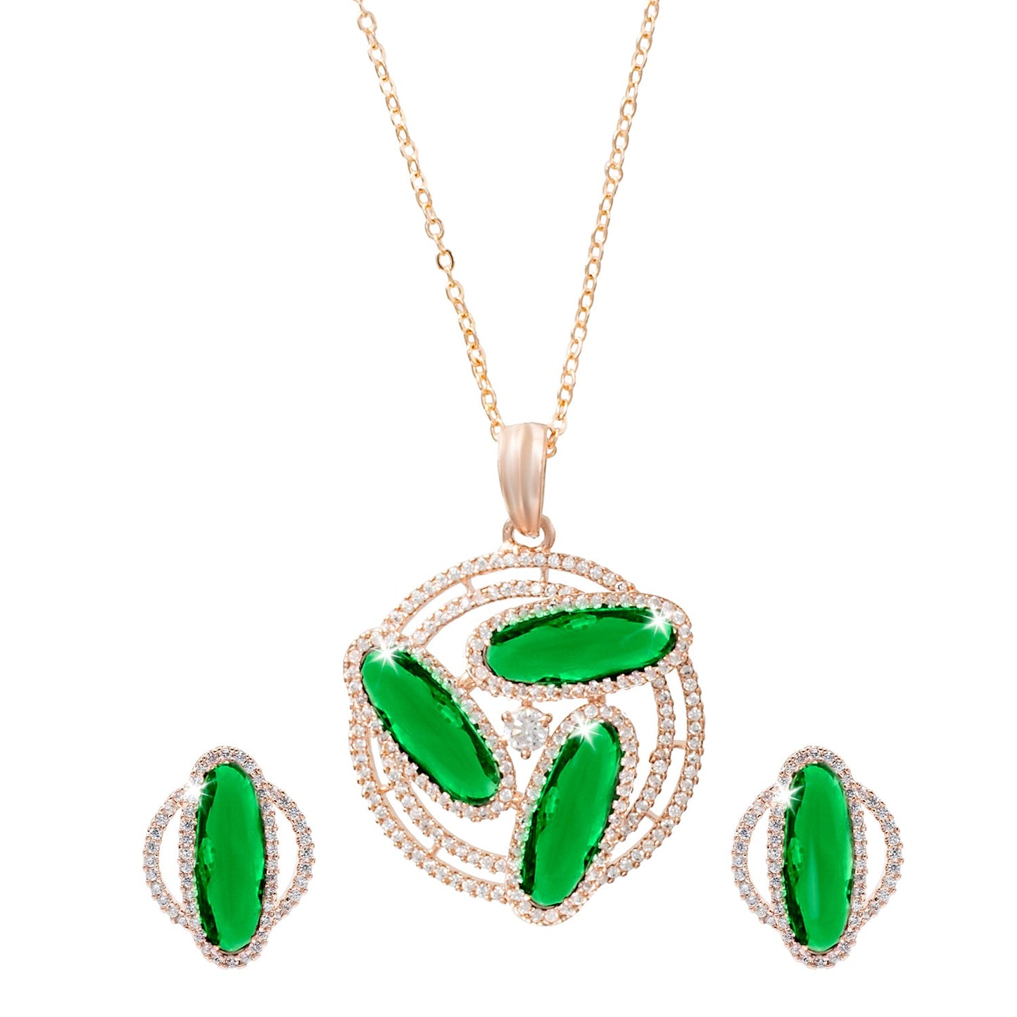 Shining Jewel by Shivansh Western Elegant Rose Gold-Plated CZ Stone & Crystals & AD with Maching Earring Dailywear Partywear Pendant Set for Women (SJN_310_RG_G)