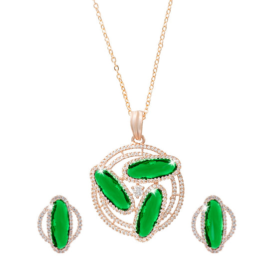 Shining Jewel by Shivansh Western Elegant Rose Gold-Plated CZ Stone & Crystals & AD with Maching Earring Dailywear Partywear Pendant Set for Women (SJN_310_RG_G)