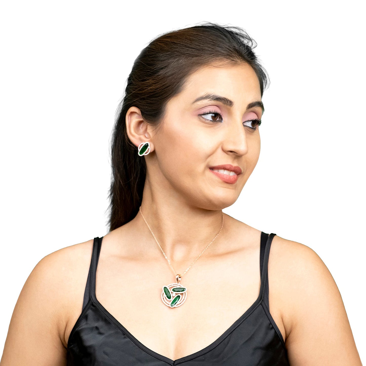 Shining Jewel by Shivansh Western Elegant Rose Gold-Plated CZ Stone & Crystals & AD with Maching Earring Dailywear Partywear Pendant Set for Women (SJN_310_RG_G)
