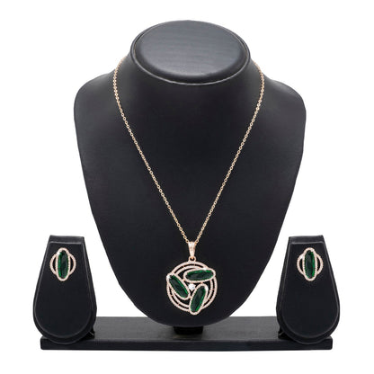 Shining Jewel by Shivansh Western Elegant Rose Gold-Plated CZ Stone & Crystals & AD with Maching Earring Dailywear Partywear Pendant Set for Women (SJN_310_RG_G)