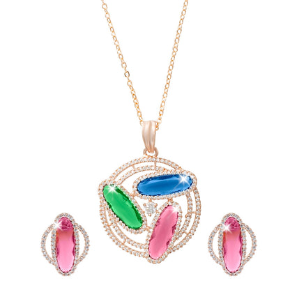 Shining Jewel by Shivansh Western Elegant Rose Gold-Plated CZ Stone & Crystals & AD with Maching Dailywear Partywear Earring Pendant Set for Women (SJN_310_RG_MT)