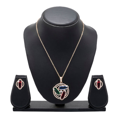 Shining Jewel by Shivansh Western Elegant Rose Gold-Plated CZ Stone & Crystals & AD with Maching Dailywear Partywear Earring Pendant Set for Women (SJN_310_RG_MT)