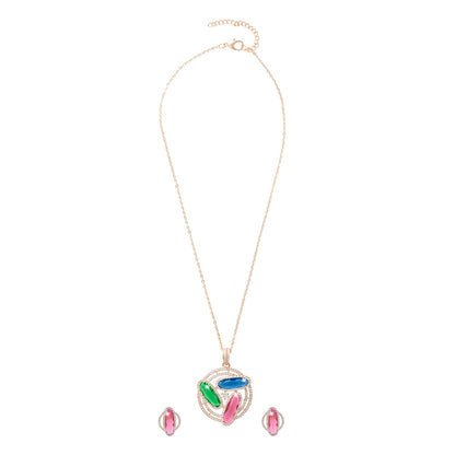 Shining Jewel by Shivansh Western Elegant Rose Gold-Plated CZ Stone & Crystals & AD with Maching Dailywear Partywear Earring Pendant Set for Women (SJN_310_RG_MT)